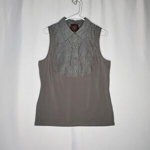 Undercover Agent Kathleen Kirkwood Top Women Large Gray Button Collar Sleeveless
